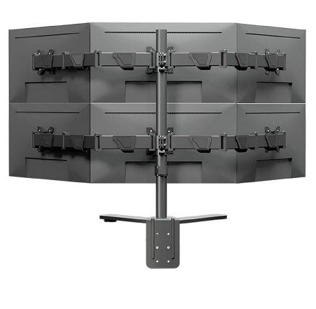 זרוע מתכווננת לשישה מסכים עד 32 אינץ' 8 קילו למסך חיבור מלחציים (אפשרות הברגה) HILLPORT X3-6P 6 Six Monitor Desk Mount Arm Heavy Duty. Fully Adjustable Bracket Stand Fits Screens up to 32 inch. 8Kg Weight Capacity per Screen, Black.